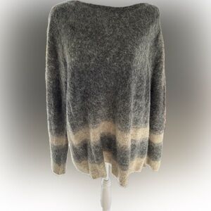 Eileen Fisher Gray and Cream Mohair Alpaca Blend Cozy Sweater